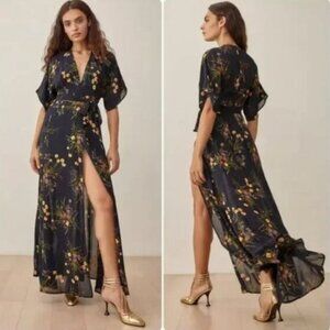 Reformation Winslow Mademoiselle Navy Floral Maxi Dress Size S